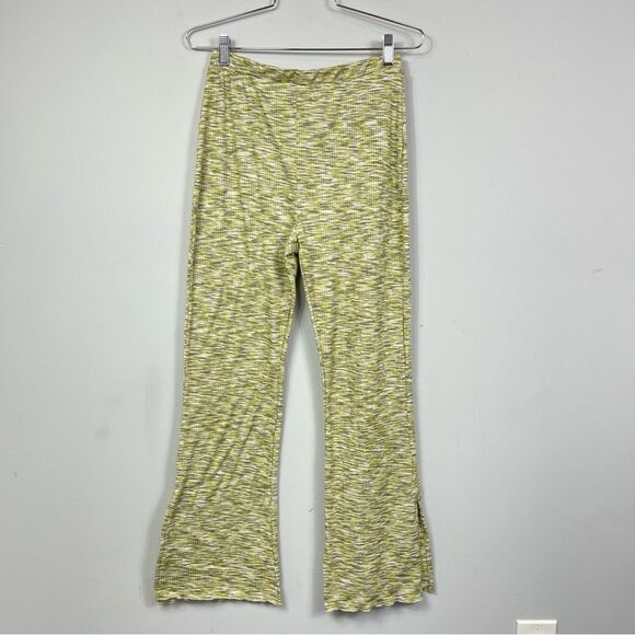 Lisa Says Gah Josie Pant Honeydew M Ribbed Space Dyed Split Flared Hem High Rise - Picture 5 of 15